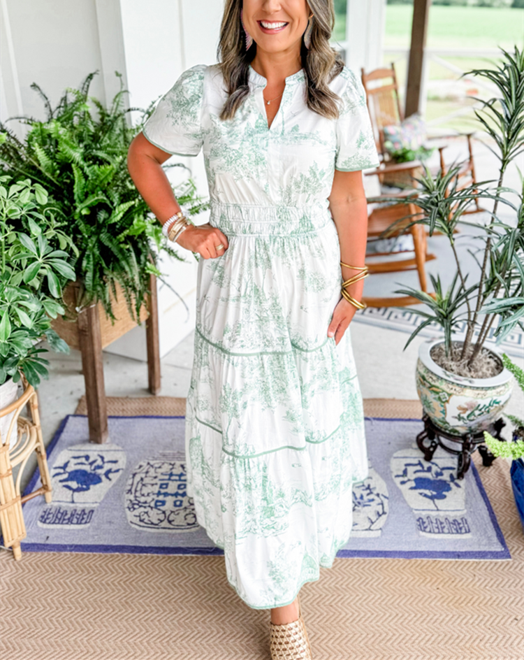 Tiktok Hot Sale Women's Classic Charm Toile Maxi Dress