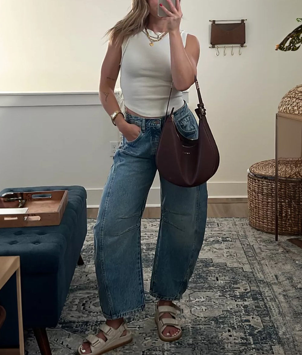 Hot Sale ✨High Stretch Mid-Rise Barrel Jeans Fashion Wide Leg Shape (BUY 2 Free Shipping)