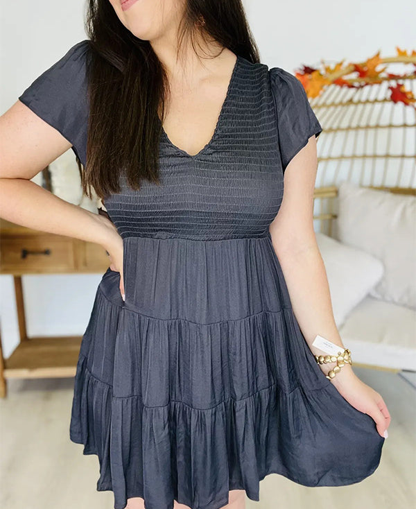 V Neck Smocked Tiered Dress(Buy 2 Free Shipping)