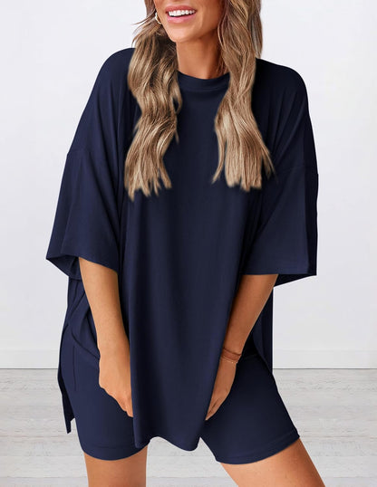 Limited time sale🔥Women's Oversized Casual T-Shirt Shorts Suit Stretch Two-Piece Set