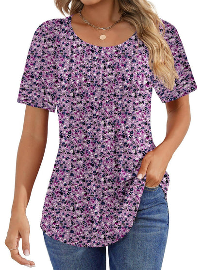 Limited time sale🔥Women Summer Pleated Short Sleeve Tunic Blouses Tops