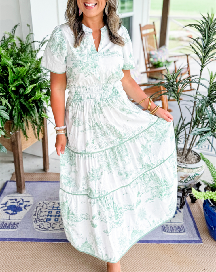 Tiktok Hot Sale Women's Classic Charm Toile Maxi Dress