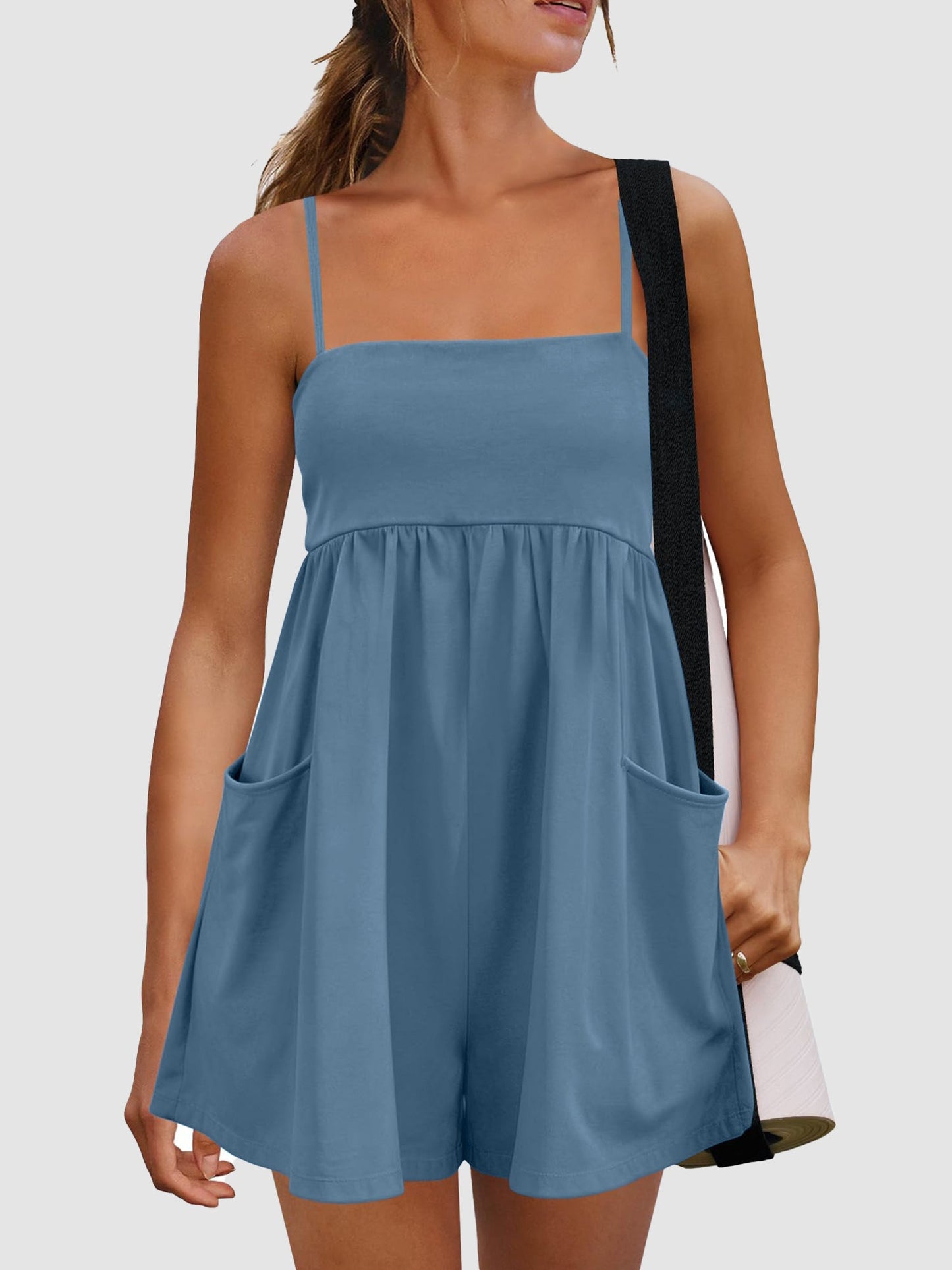 Women's Summer Sleeveless Strappy Athletic Romper-with Pocket