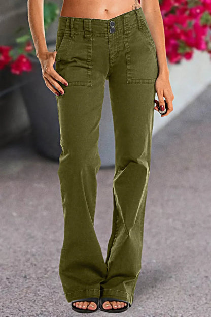 Double Button Mid Waist Straight Leg Pants(BUY 2 FREE SHIPPING)