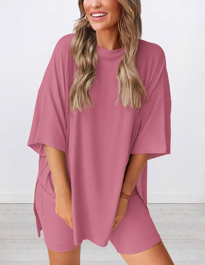 Limited time sale🔥Women's Oversized Casual T-Shirt Shorts Suit Stretch Two-Piece Set