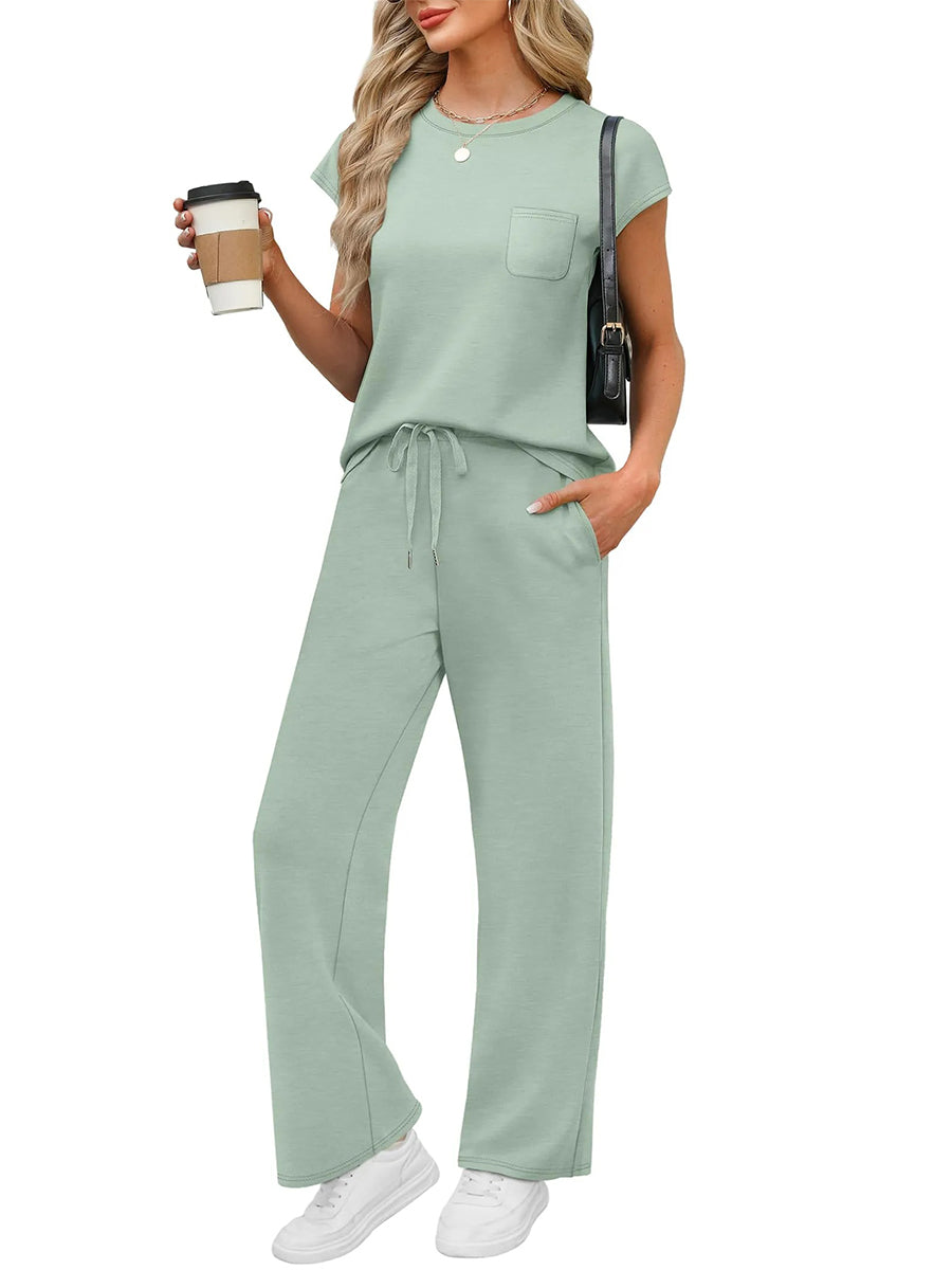 HOT SALE Women's Casual Summer Travel Vacation Outfits Cap Sleeve Lounge Set