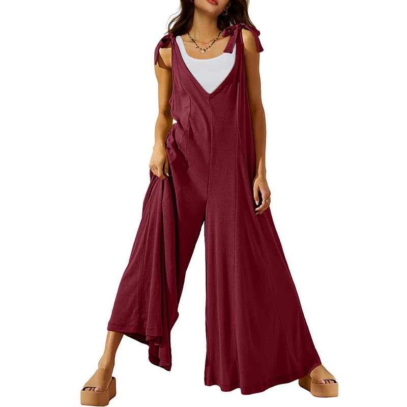 Women's Tie Strap Causal  Sleeveless Wide Leg Long Rompers