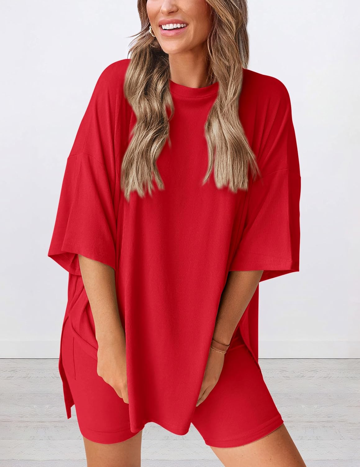 Limited time sale🔥Women's Oversized Casual T-Shirt Shorts Suit Stretch Two-Piece Set