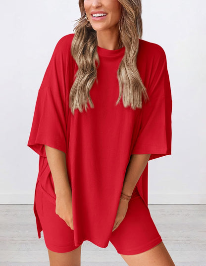 Limited time sale🔥Women's Oversized Casual T-Shirt Shorts Suit Stretch Two-Piece Set