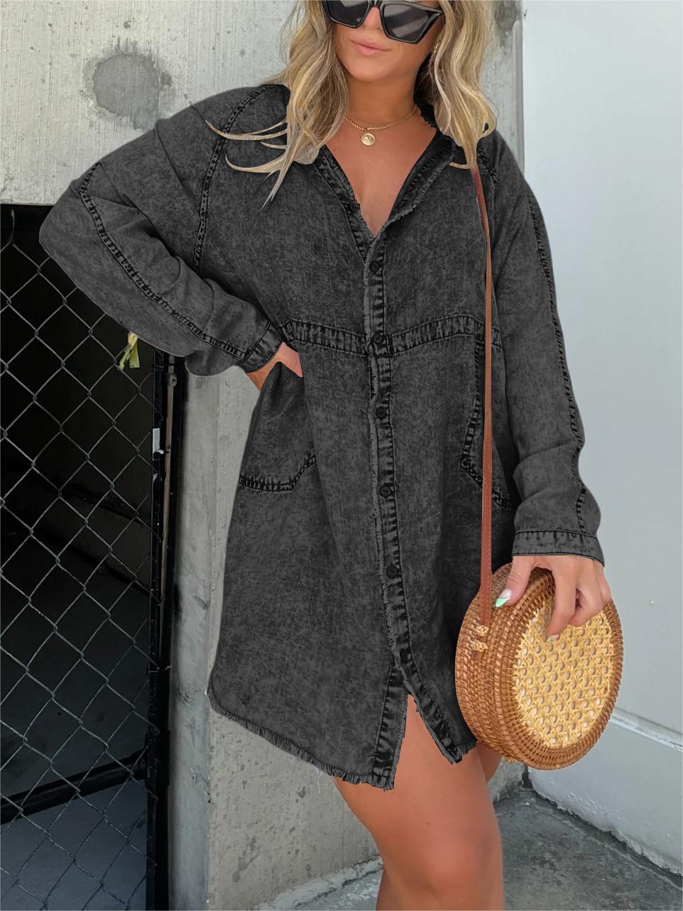 2023 Hot Sale Women's Washed Oversized Shirt Dress (Buy 2 Free Shipping)