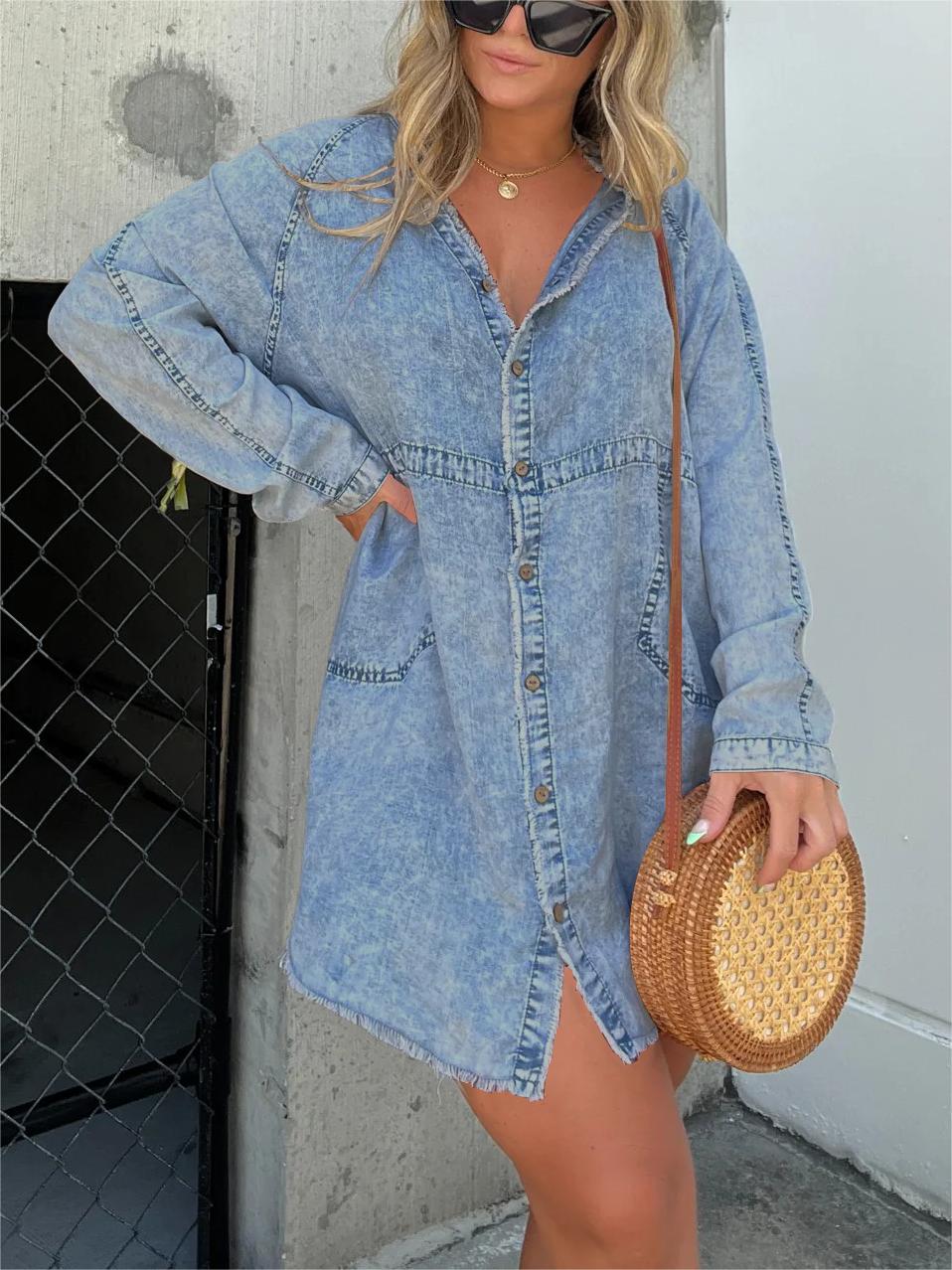 2023 Hot Sale Women's Washed Oversized Shirt Dress (Buy 2 Free Shipping)