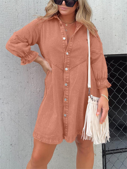 2023 Hot Sale Washed Denim Puff Sleeve Dress (Buy 2 Free Shipping)