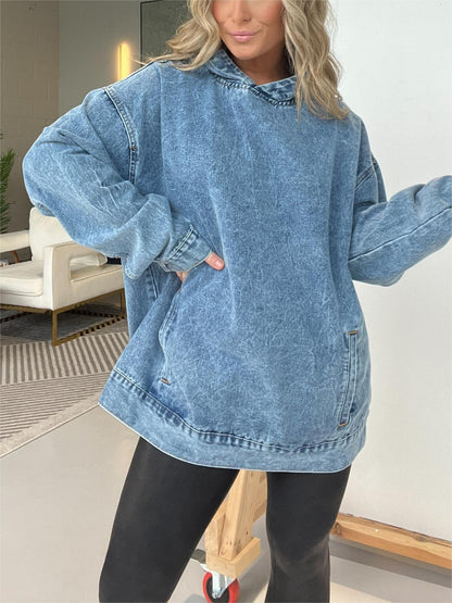 Hot Sale 2024 New Denim Hooded Sweatshirt with Front Pockets (Buy 2 Free Shipping)