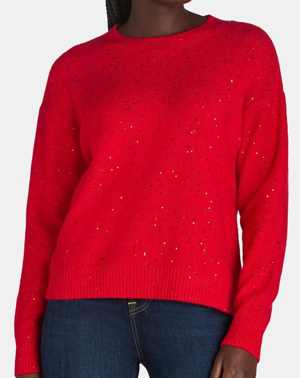 Women's Sequin Ribbed Crew Neck Sweater