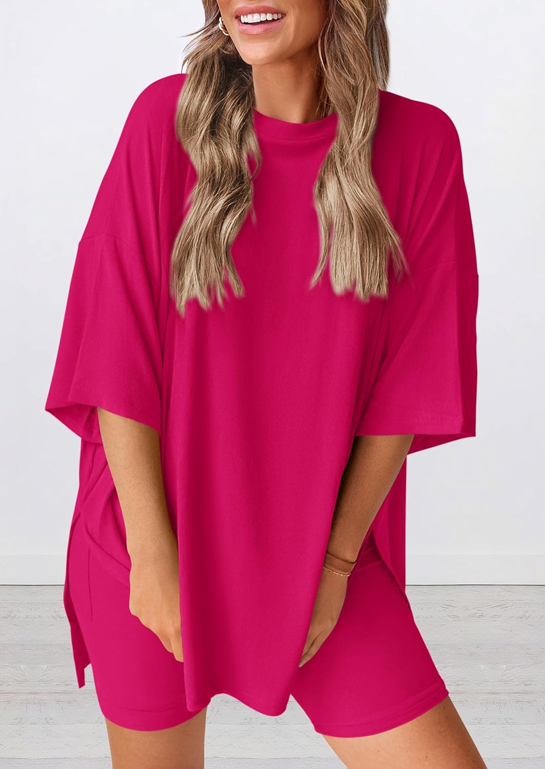 Limited time sale🔥Women's Oversized Casual T-Shirt Shorts Suit Stretch Two-Piece Set