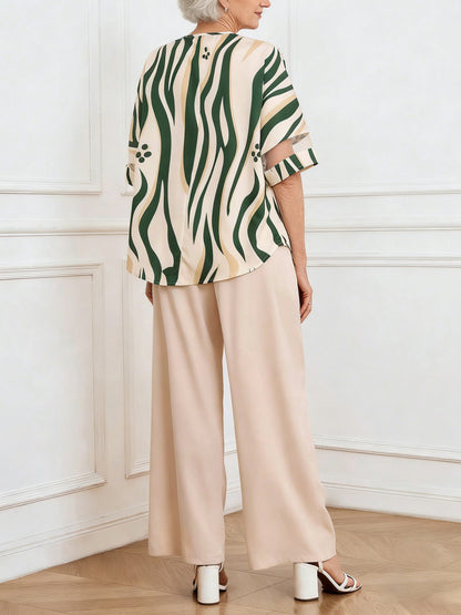 Casual V-Neck Two-Piece Set (3 Print Options)