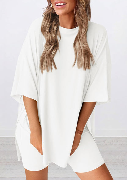 Limited time sale🔥Women's Oversized Casual T-Shirt Shorts Suit Stretch Two-Piece Set