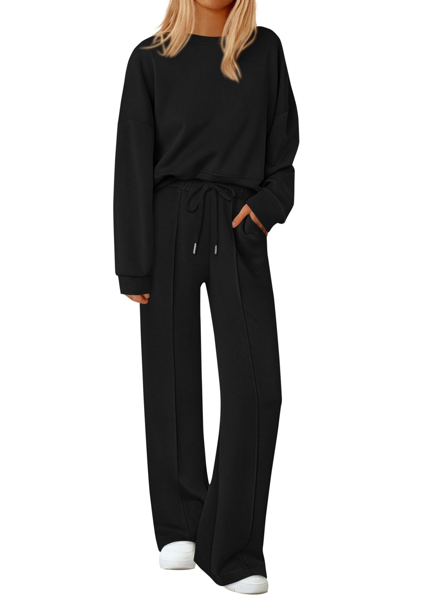 2 Piece Sets For Women Trendy Long Sleeve Sweatshirt Wide Leg Pants Loungewear Set