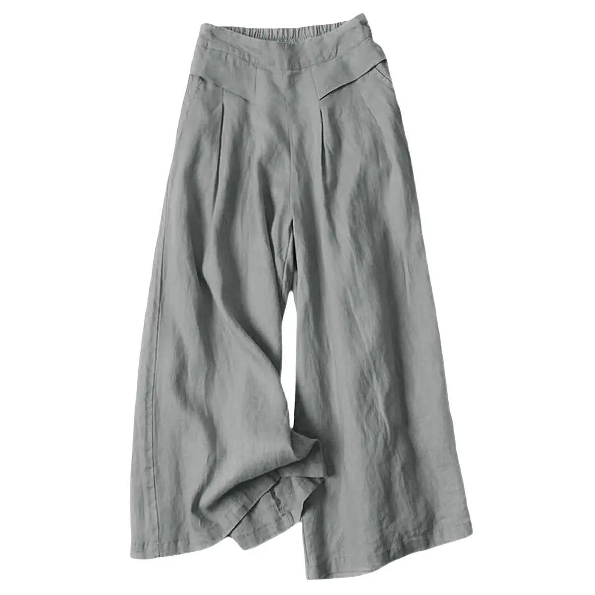 Women's Cotton Linen Culottes Pants Elastic Waist Wide Leg Palazzo Trousers
