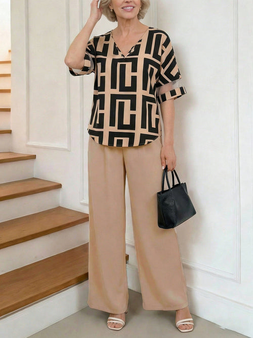 Casual V-Neck Two-Piece Set (3 Print Options)