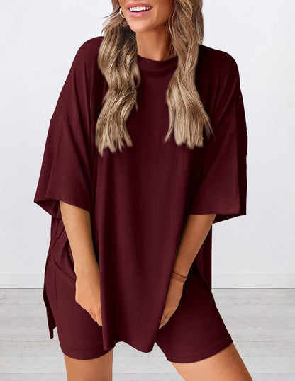 Limited time sale🔥Women's Oversized Casual T-Shirt Shorts Suit Stretch Two-Piece Set