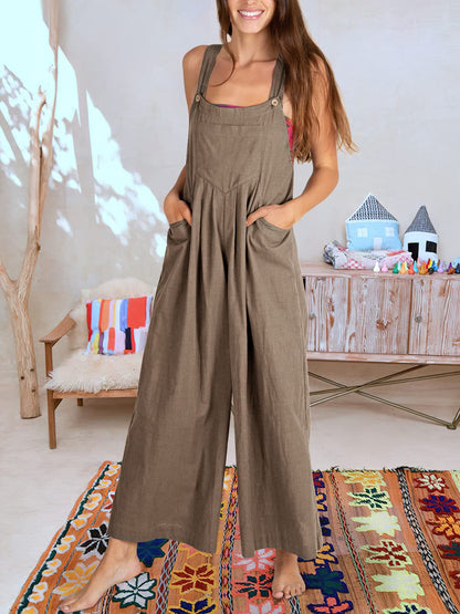 Women's Sleeveless Wide Leg Jumpsuit with Pockets