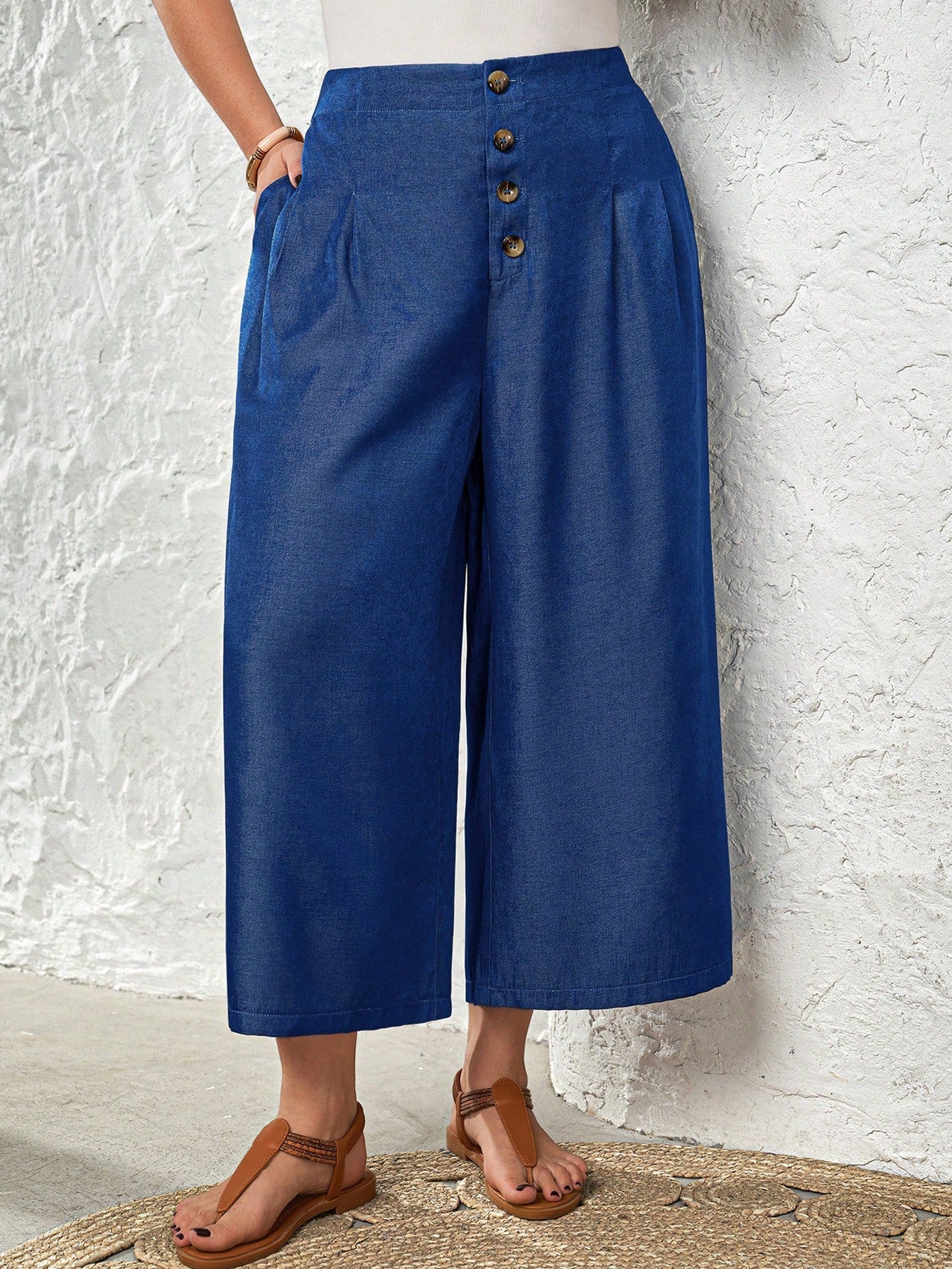 Women's Faux Denim Wide Leg Cropped Pants (Multi-color)