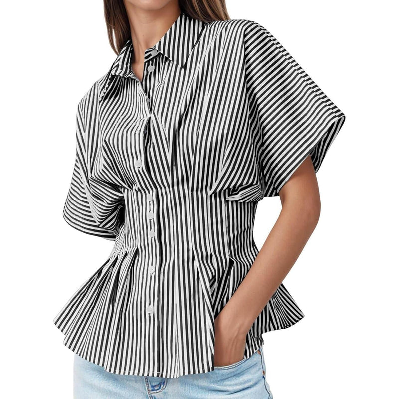 Women's Striped Peplum Button-Down Blouse