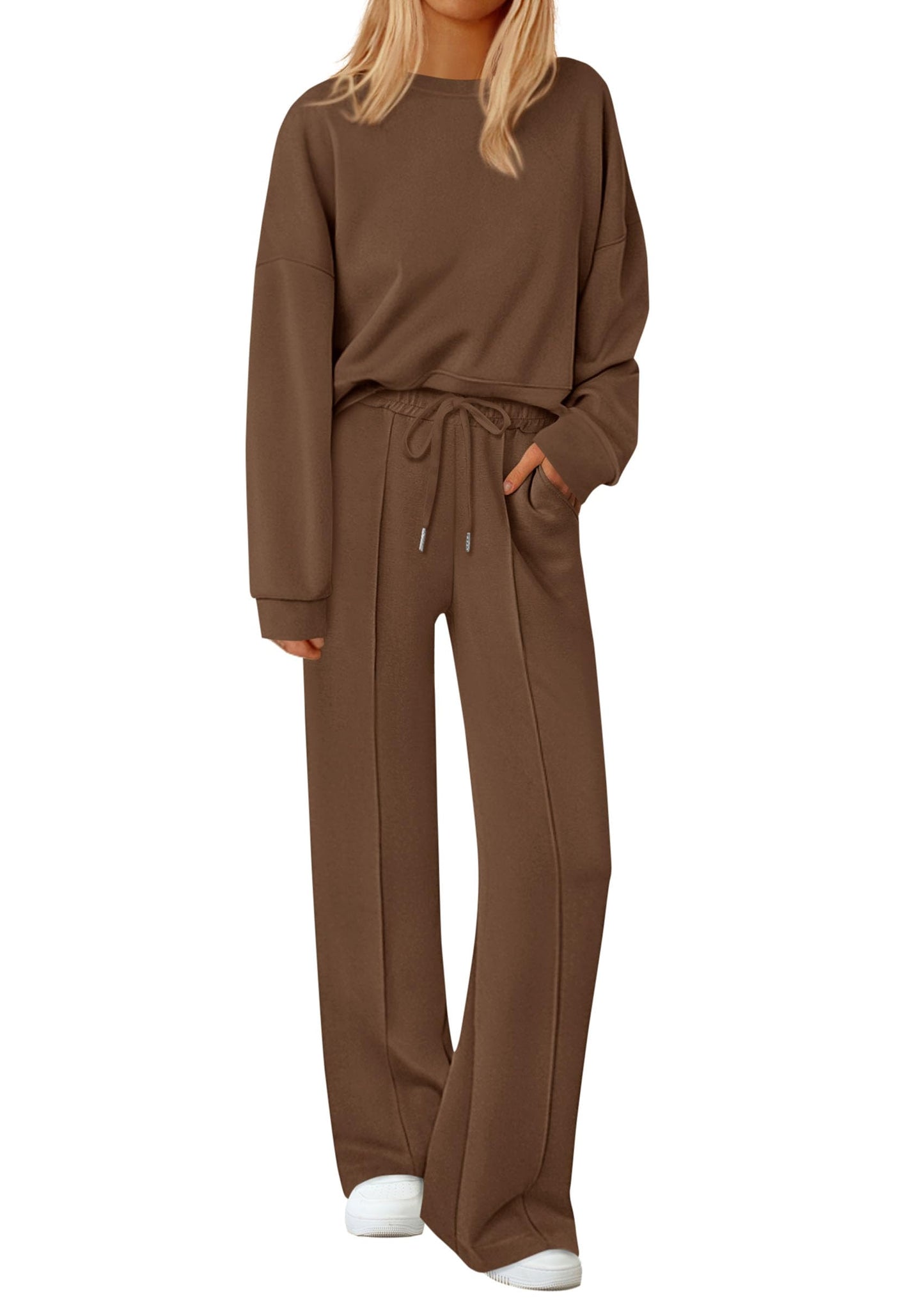 2 Piece Sets For Women Trendy Long Sleeve Sweatshirt Wide Leg Pants Loungewear Set