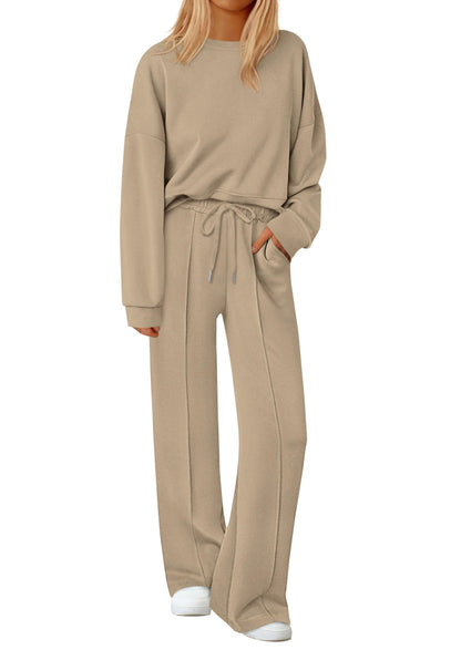 2 Piece Sets For Women Trendy Long Sleeve Sweatshirt Wide Leg Pants Loungewear Set