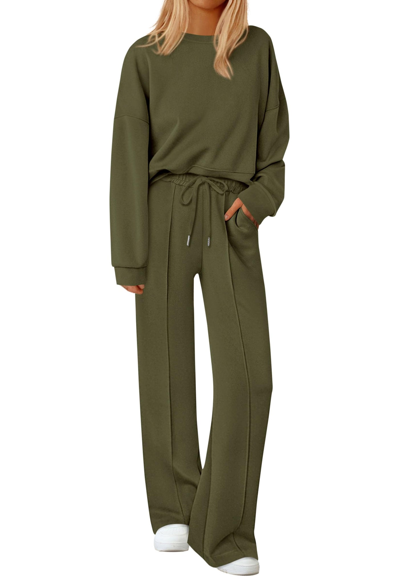 2 Piece Sets For Women Trendy Long Sleeve Sweatshirt Wide Leg Pants Loungewear Set