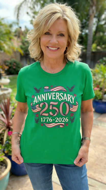 America 250th Anniversary Flag & Rose Graphic T-Shirt