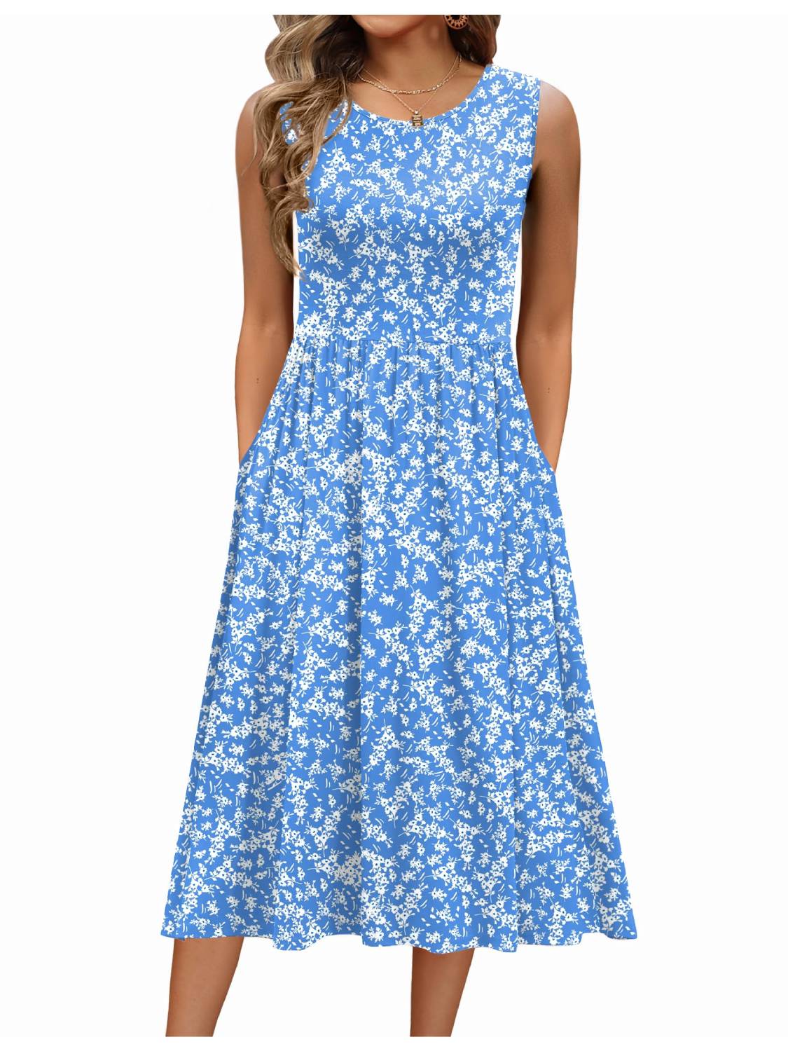 Women's Sleeveless A-Line Vest Midi Dress