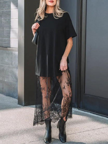 Limited time sale🔥Women's Patchwork Short Sleeve T Shirt Loose Maxi Dress