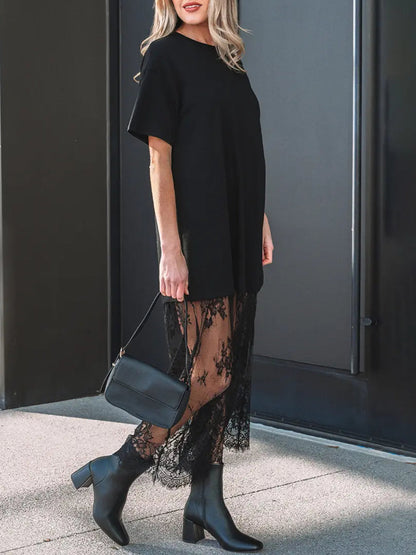 Limited time sale🔥Women's Patchwork Short Sleeve T Shirt Loose Maxi Dress