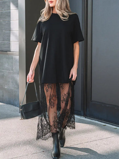 Limited time sale🔥Women's Patchwork Short Sleeve T Shirt Loose Maxi Dress
