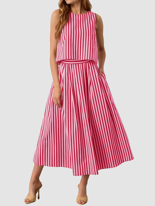 Women's Striped Sleeveless Top & Midi Skirt Set