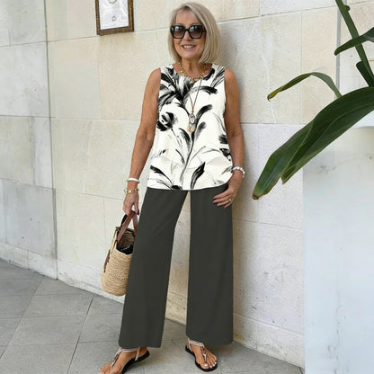 Women's Sleeveless Layered Top & Wide Leg Pants Set