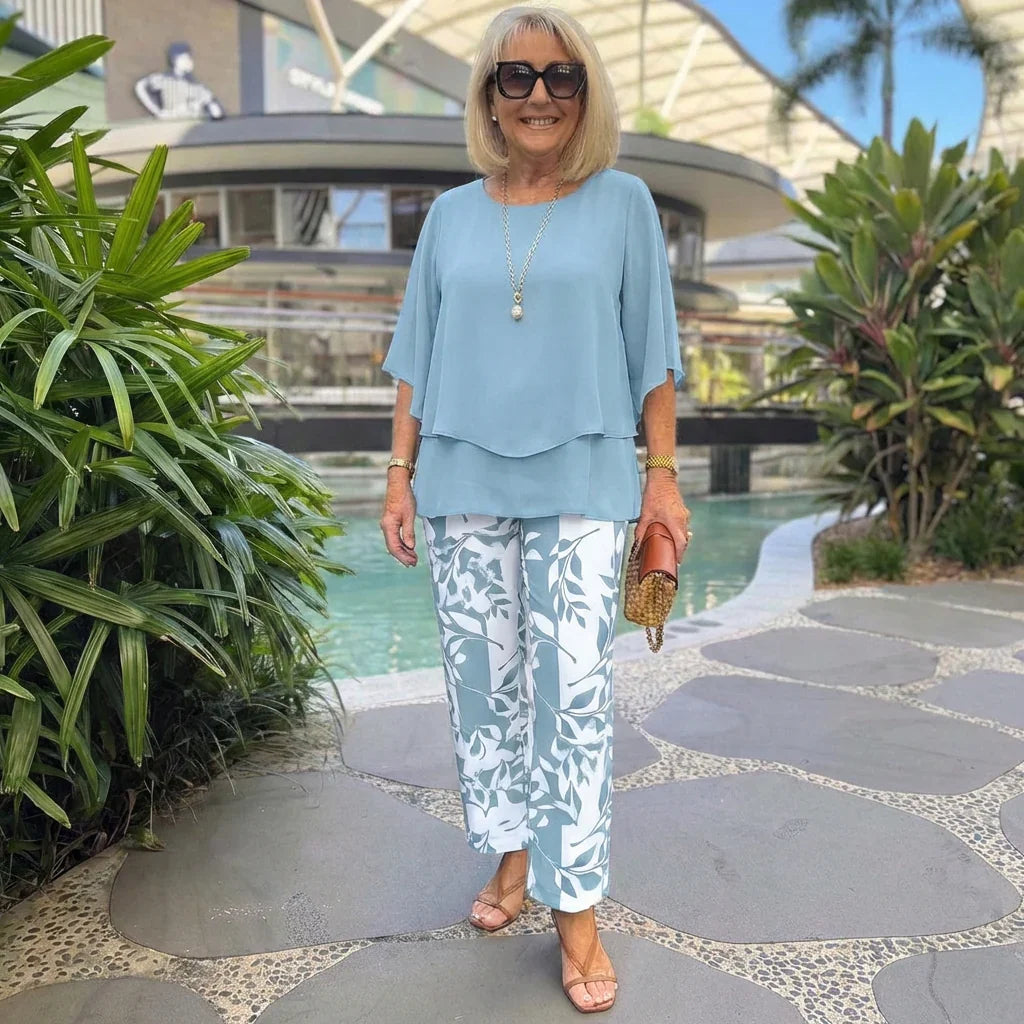 Trendy Green Print 3/4 Sleeve Two Piece Set