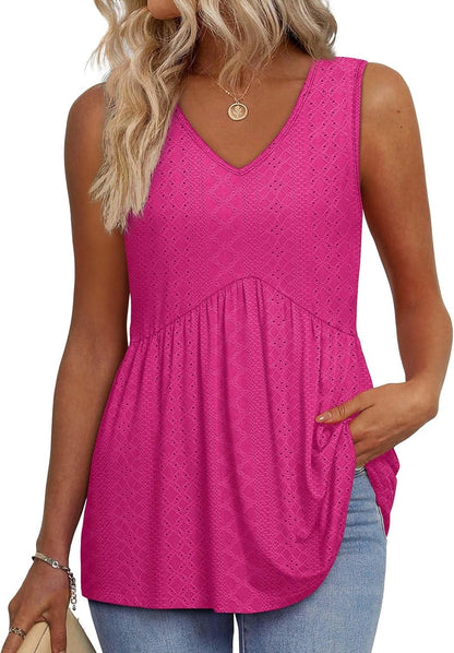 Limited time sale🔥Women's Print Flowy Sleeveless V Neck Peplum Tank Tops