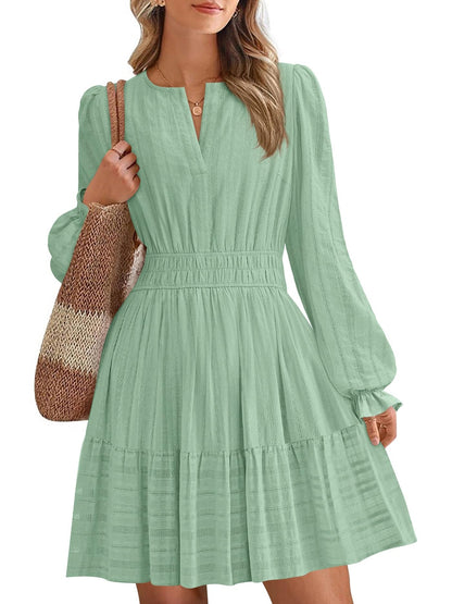 Women's Tiered Ruffle Hem V-Neck Dress