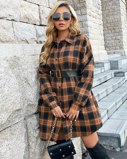 Limited time sale 🔥Women's Flannel Shirts Plaid Shacket Collared Long Jacket Coats
