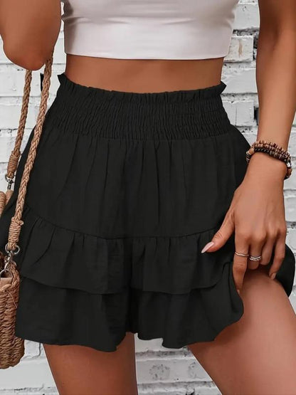 Women's Casual Comfy Elastic High Waist Ruffle Shorts