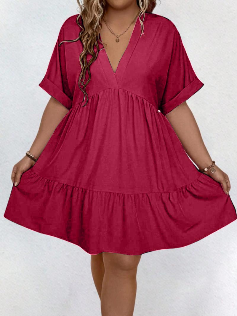 ✨Women's Casual Plain V Neck Batwing Sleeve Dress