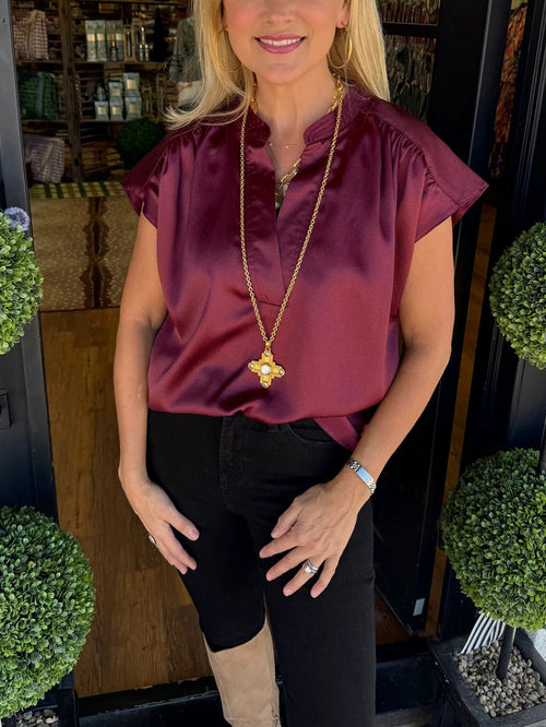 V-neck flutter sleeve top