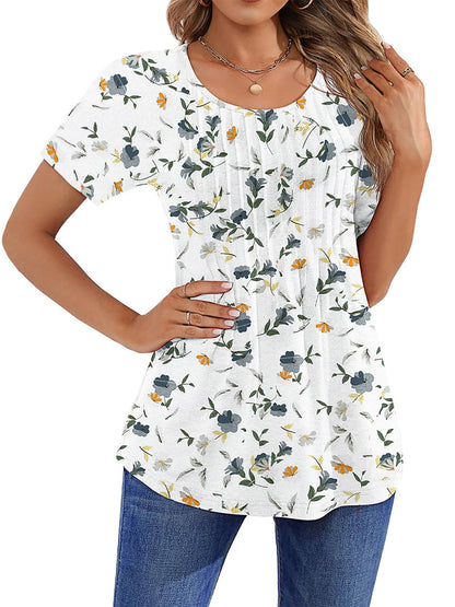 Limited time sale🔥Women Summer Pleated Short Sleeve Tunic Blouses Tops