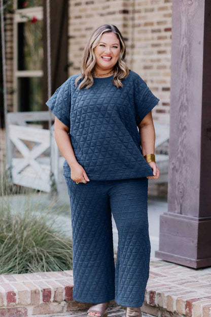 Quilted Drop Shoulder Top And Pant Set (Buy 2 Free Shipping)