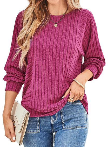 Limited time sale🔥Women's Soft Ribbed Crewneck Long Sleeve Shirts Knit Tops