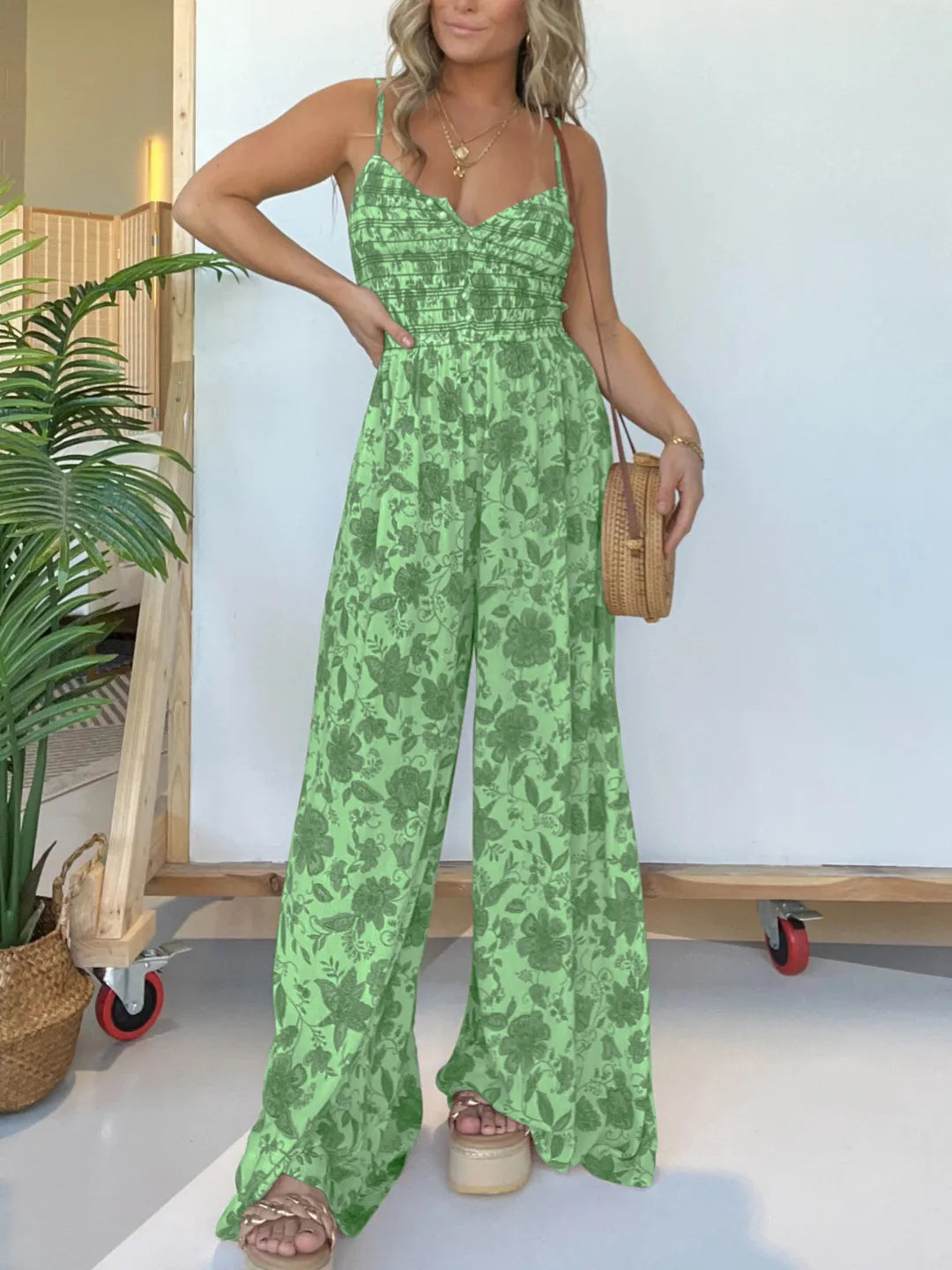 Floral Wide Leg Jumpsuit (Buy 2 Free Shipping)