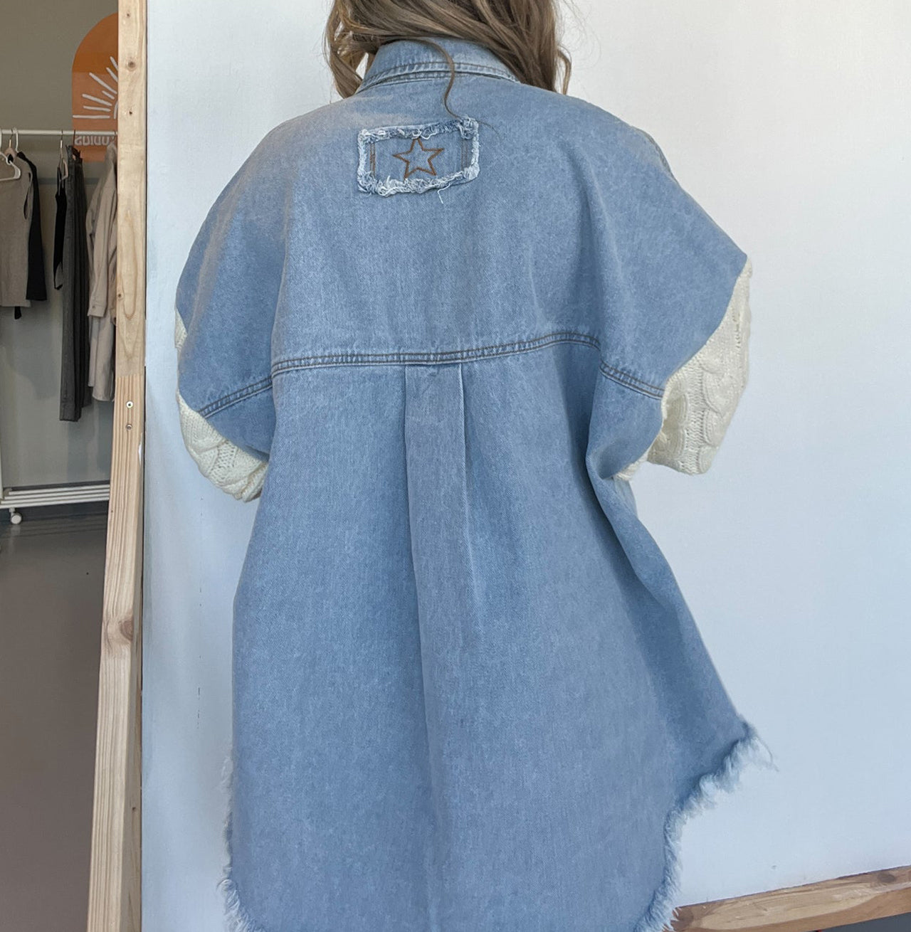 Cozy Sweater Sleeve Denim Shacket (Buy 2 Free Shipping)